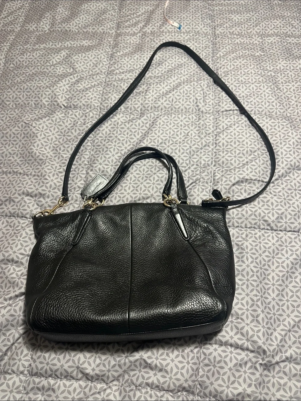 Coach Black Pebbled Leather Shoulder Bag with Gold-Tone Hardware